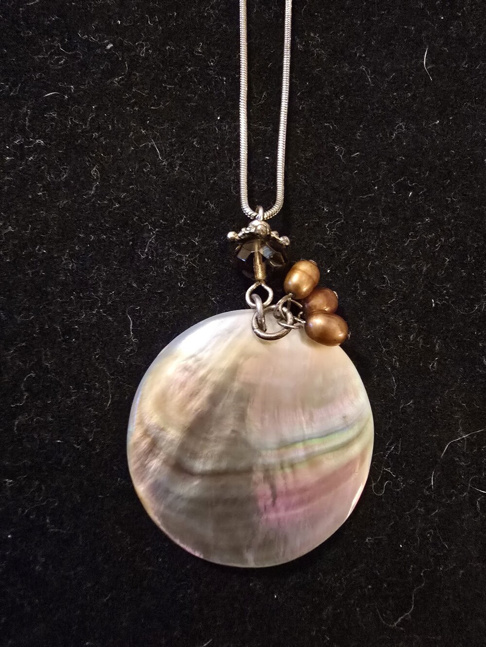 Vintage Round Mother of Pearl Disc Necklace, Iridescent Shell Pendant